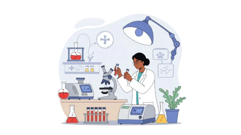 Vétérinaire analysant des échantillons en laboratoire
