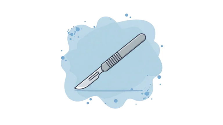 llustration d’un scalpel sur fond bleu, symbole de la chirurgie vétérinaire.