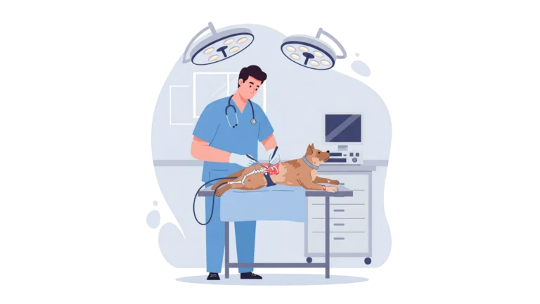 Vétérinaire réalisant une chirurgie orthopédique sur un chien en salle d’opération