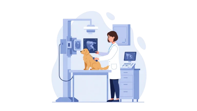 Vétérinaire réalisant une radiographie sur un chien en clinique