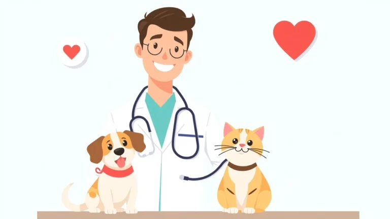 Vétérinaire souriant avec un chien et un chat